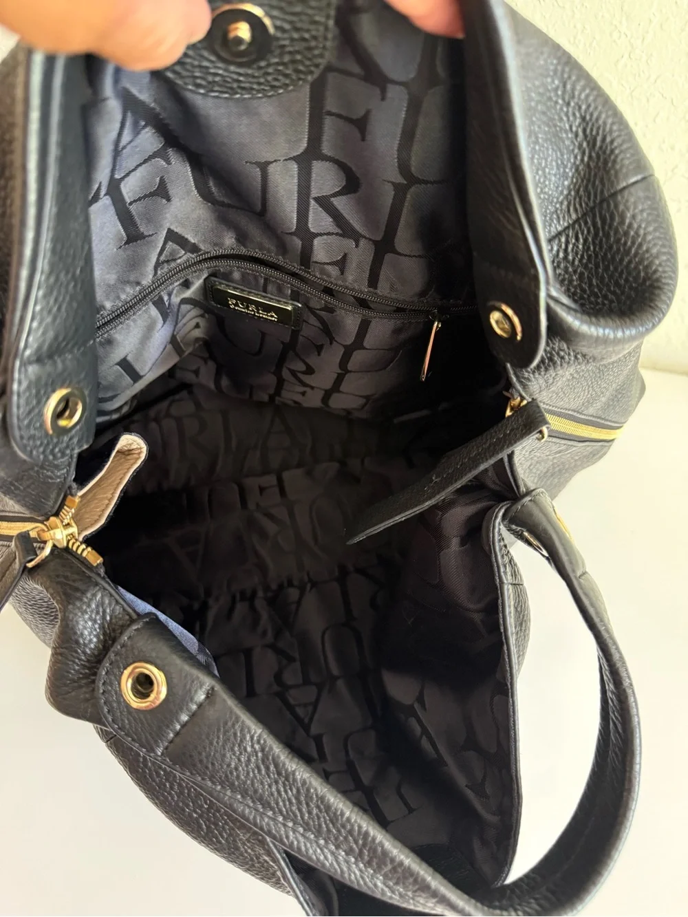 Furla Black Pebbled Leather Hobo Bag